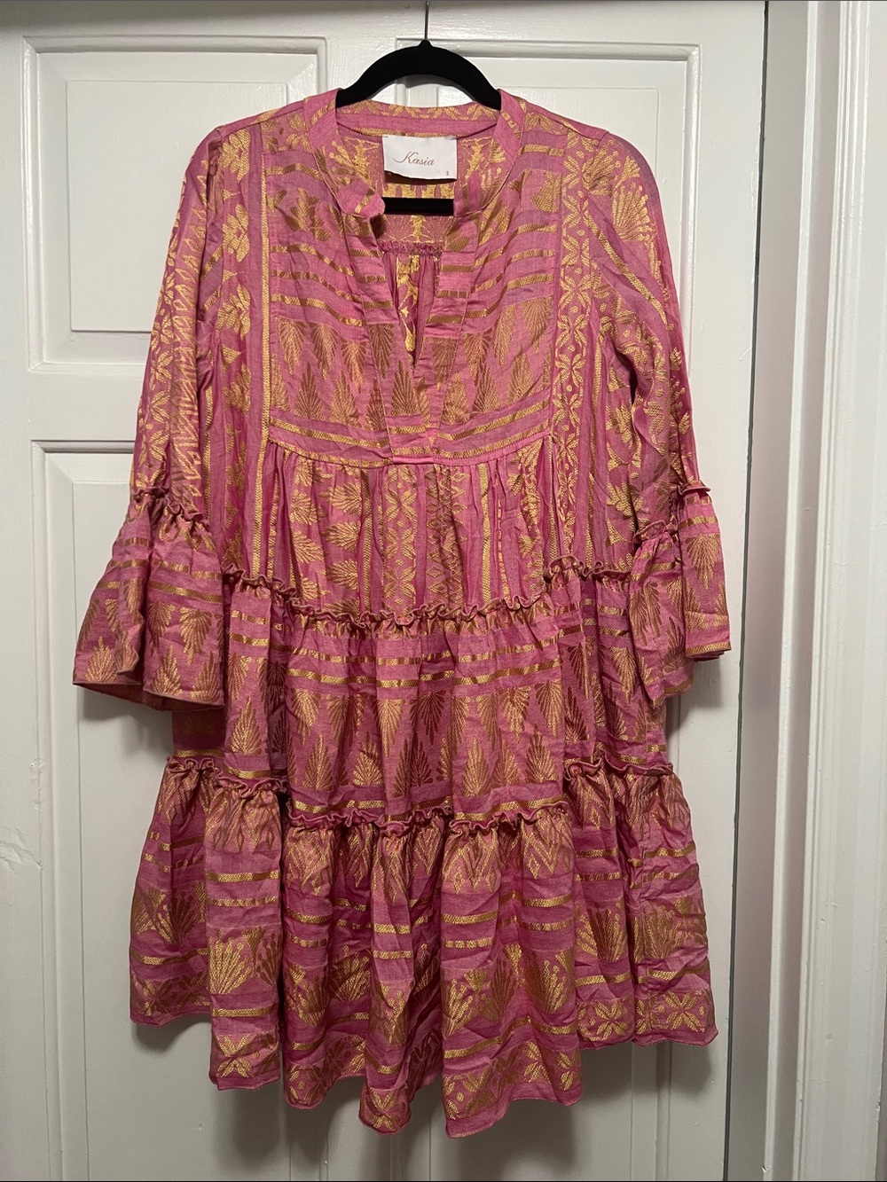 Kasia Pink & Gold Tiered Boho Dress
